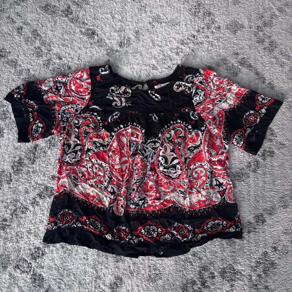 LOFT Paisley Short Sleeve Blouse Top